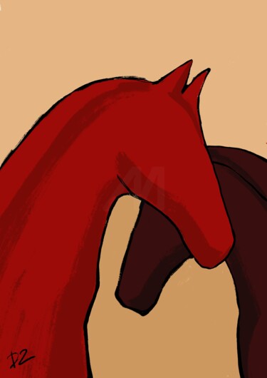 数字艺术 标题为“Red horse” 由Daridizain.Art, 原创艺术品, 丙烯