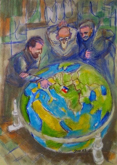绘画 标题为“Globe de la JUGOSLA…” 由Slobodan Spasojevic (Spaki), 原创艺术品, 粉彩