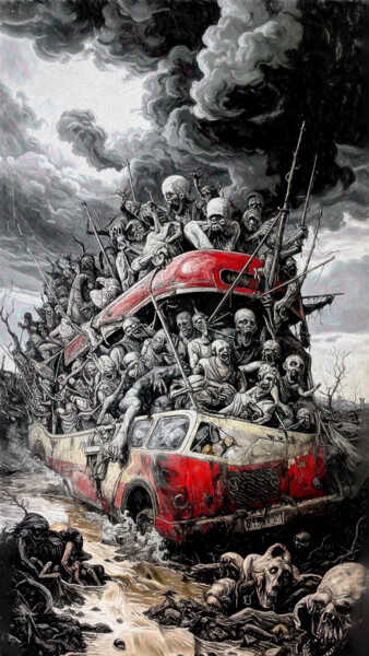 Dernier bus pour l'enfer 印花与版画 标题为“Dernier bus pour l'…” 由Lionel Morateur, 原创艺术品, 数字油画