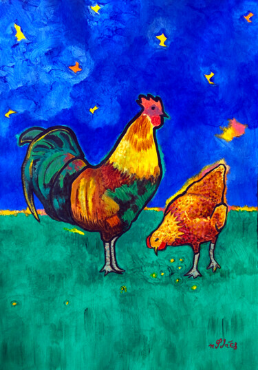 绘画 标题为“COQ À L'AUBE” 由Andrés Calderón Sánchez, 原创艺术品, 丙烯