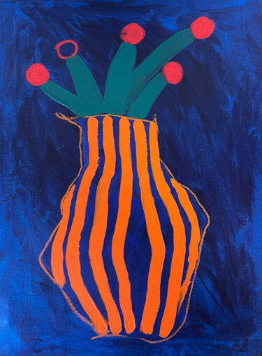 Orange and Blue Striped Vase 绘画 标题为“Orange and Blue Str…” 由Sasha Robinson, 原创艺术品, 丙烯