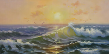 Tranquil Morning at the Sea 绘画 标题为“Tranquil Morning at…” 由Nurgaliy Abdigaliyev, 原创艺术品, 油