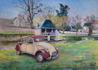 绘画 标题为“2CV à St Jean” 由Bruno Devault, 原创艺术品, 粉彩