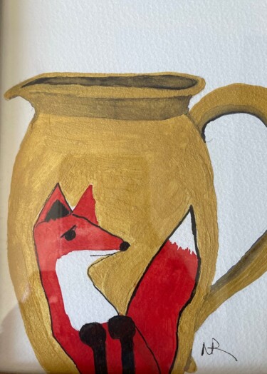 绘画 标题为“Red Fox Pitcher” 由Nancy Riedell, 原创艺术品, 水彩 安装在纸板上