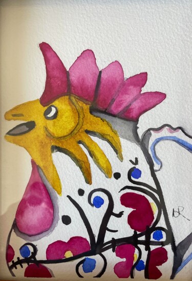 绘画 标题为“Rooster Pitcher” 由Nancy Riedell, 原创艺术品, 水彩 安装在纸板上