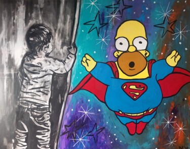 绘画 标题为“Super Homer” 由Ole Müller, 原创艺术品, 丙烯 安装在木质担架架上
