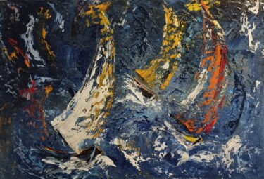 Malerei mit dem Titel "régate en pleine nu…" von Raphael Marras, Original-Kunstwerk, Öl Auf Keilrahmen aus Holz montiert