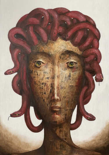 绘画 标题为“Méduse” 由Fabien Delaube, 原创艺术品, 油 安装在木质担架架上