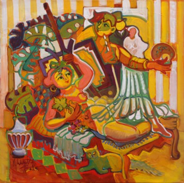 绘画 标题为“Artiste et modèle” 由Joseph Landry, 原创艺术品, 油 安装在木质担架架上