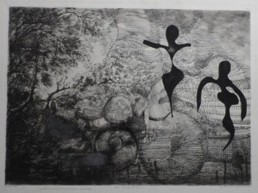 Drawing titled "silhouettes2" by Geneviève Durantou, Original Artwork, Ink