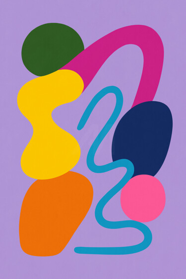 Abstraction dynamique aux teintes vives sur fond lavande 数字艺术 标题为“Abstraction dynamiq…” 由Yahya Ahssaini, 原创艺术品, 数字油画