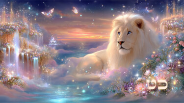 New Moon Magic: White Lion and Golden Dawn 数字艺术 标题为“New Moon Magic: Whi…” 由Asnat Unnger, 原创艺术品, 数字油画