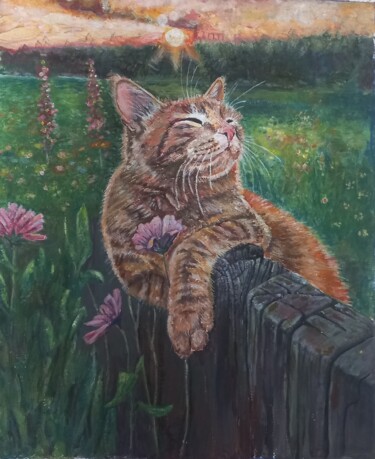 绘画 标题为“Serene Tabby Cat at…” 由Алёна Ермолина, 原创艺术品, 丙烯