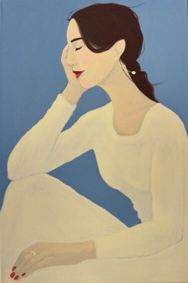 Peinture intitulée "Contemplative Woman…" par Kseniia Verushkina, Œuvre d'art originale, Acrylique Monté sur Châssis en bois