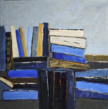 绘画 标题为“Le bleu des pages” 由Sophie Dumont, 原创艺术品, 油 安装在木质担架架上