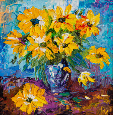 "Yellow flowers 2" başlıklı Tablo Vladyslav Durniev tarafından, Orijinal sanat, Petrol Karton üzerine monte edilmiş
