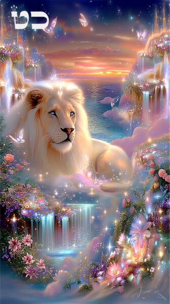 The Lion King and the Dream Falls 数字艺术 标题为“The Lion King and t…” 由Asnat Unnger, 原创艺术品, 数字油画