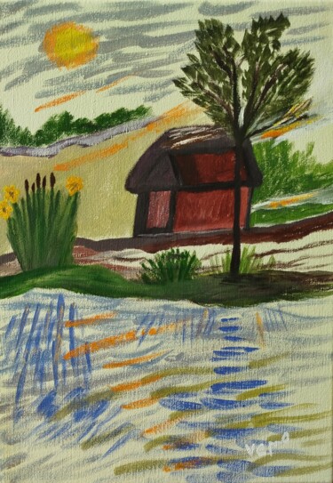 Painting titled "Tranquil Zen Mounta…" by Oksana Melnyk, Original Artwork, Acrylic