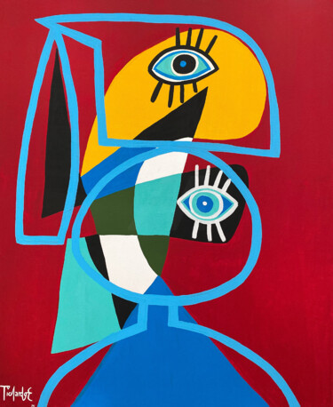 Retrato en fondo rojo. 绘画 标题为“Retrato en fondo ro…” 由Enrique Pichardo, 原创艺术品, 丙烯