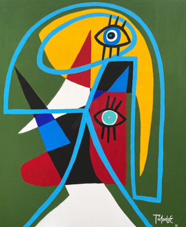 Retrato en fondo verde. 绘画 标题为“Retrato en fondo ve…” 由Enrique Pichardo, 原创艺术品, 丙烯