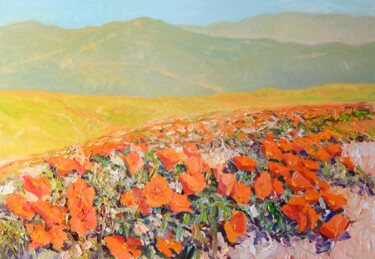 绘画 标题为“California Poppy” 由Suren Nersisyan, 原创艺术品, 油 安装在木质担架架上
