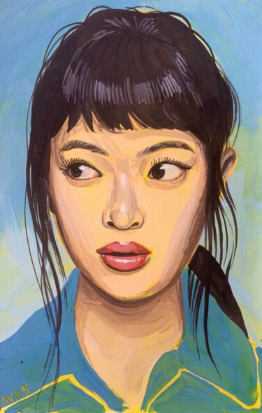 Japanese girl in a blue shirt 绘画 标题为“Japanese girl in a…” 由Aleksandr Voinkov, 原创艺术品, 水粉