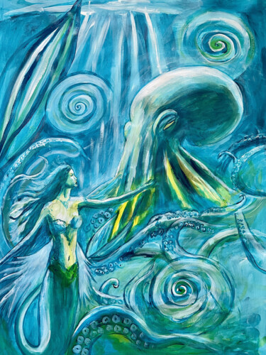 The Mermaid and the Octopus 绘画 标题为“The Mermaid and the…” 由Aleksandra Cherepanova, 原创艺术品, 丙烯
