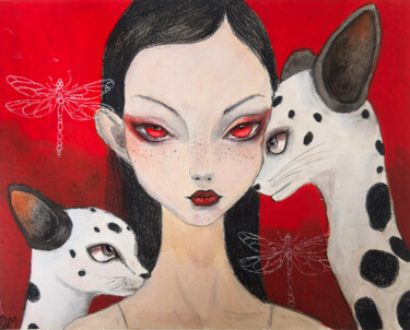 绘画 标题为“Red-Eyed Girl with…” 由Rimma Mantika, 原创艺术品, 丙烯