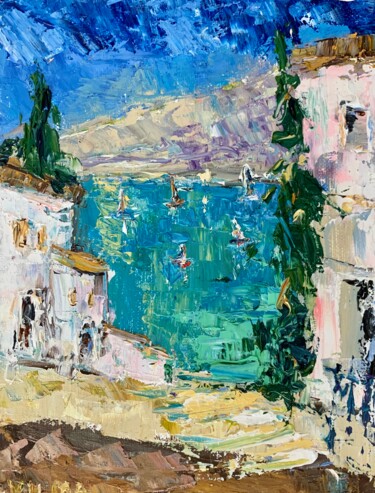 Painting titled "Lake Garda Italy Oi…" by Vilma Gataveckiene, Original Artwork, Oil