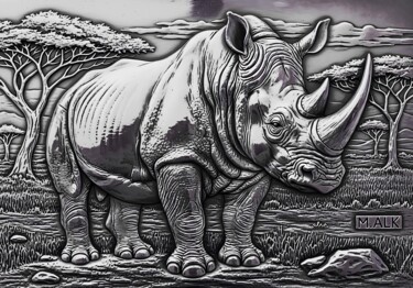 数字艺术 标题为“Rhino's Resolve - S…” 由M Alk, 原创艺术品, AI生成的图像