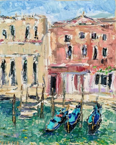 Painting titled "Gondolas in Venice…" by Vilma Gataveckiene, Original Artwork, Oil