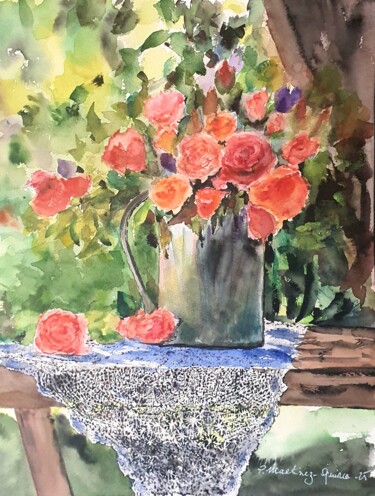 Peinture intitulée "Bouquet de roses" par Patricia Martinez-Quirce, Œuvre d'art originale, Aquarelle