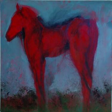 "Cavallo rosso" başlıklı Tablo Claudio Marani tarafından, Orijinal sanat, Petrol Ahşap Sedye çerçevesi üzerine monte edilmiş