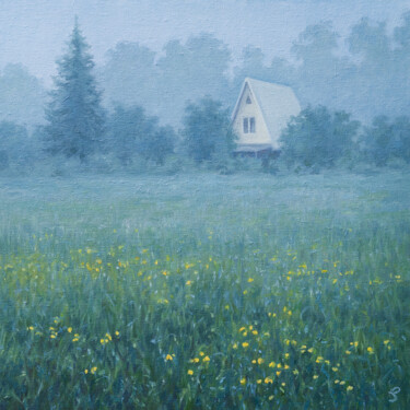 Peinture intitulée "The House Beyond th…" par Sundra, Œuvre d'art originale, Huile Monté sur Châssis en bois