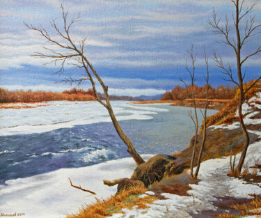 Painting titled "Весна на речке Стрый" by Genya Malishew, Original Artwork, Oil