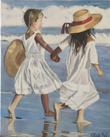Malerei mit dem Titel "Deux petites filles…" von Patrick Foi, Original-Kunstwerk, Acryl Auf Keilrahmen aus Holz montiert