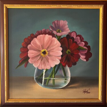 Painting titled "Герберы по мотивам…" by Elena Bizuk, Original Artwork, Oil