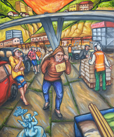 Peinture intitulée "Old man-cement" par Fedor Aseev, Œuvre d'art originale, Huile