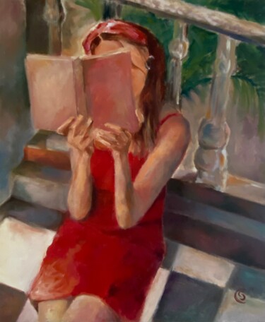 Peinture intitulée "Lectrice - 1" par Charlotte Crozet Chambaret, Œuvre d'art originale, Huile Monté sur Châssis en bois