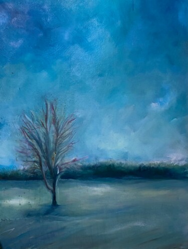 Painting titled "Hiver" by Charlotte Crozet Chambaret, Original Artwork, Oil Mounted on Wood Stretcher frame