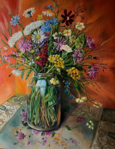 Malarstwo zatytułowany „Sunlit Garden with…” autorstwa Nurgaliy Abdigaliyev, Oryginalna praca, Olej