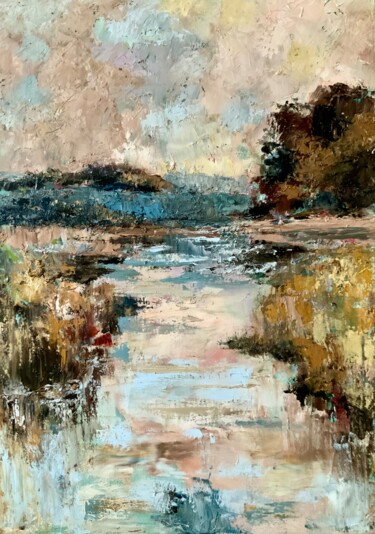 Painting titled "Between Earth and S…" by Alexandra Jagoda, Original Artwork, Oil Mounted on Wood Stretcher frame