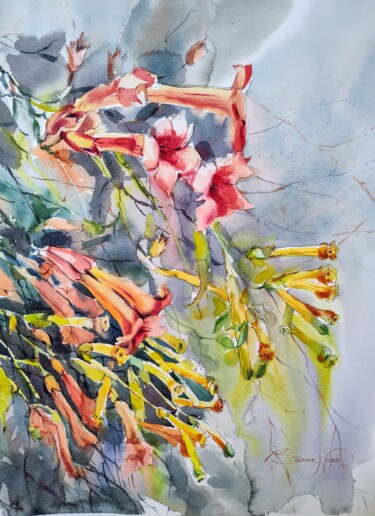 Malerei mit dem Titel "Fleur de Sud/ Série…" von Nadia Bodnar, Original-Kunstwerk, Aquarell
