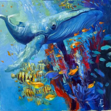 Ζωγραφική με τίτλο "Monde sous-marin. B…" από Elena Recondo, Αυθεντικά έργα τέχνης, Λάδι Τοποθετήθηκε στο Ξύλινο φορείο σκελ…