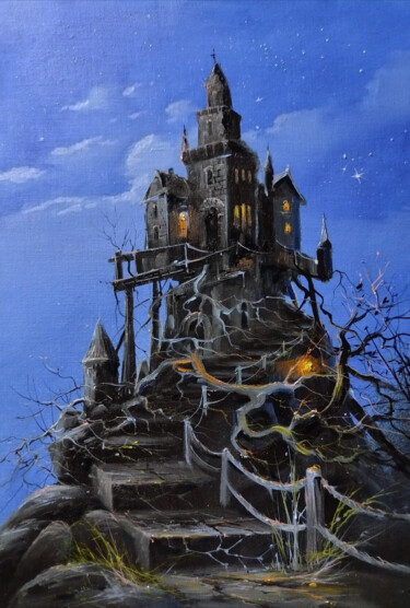 Ζωγραφική με τίτλο "Mysterious Castle o…" από Yerkezhan Kamentayeva, Αυθεντικά έργα τέχνης, Λάδι