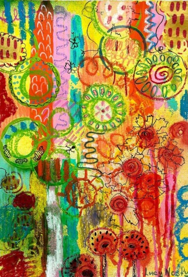 Painting titled "Flowers in a Forest…" by Lucy Nosfy, Original Artwork, Acrylic