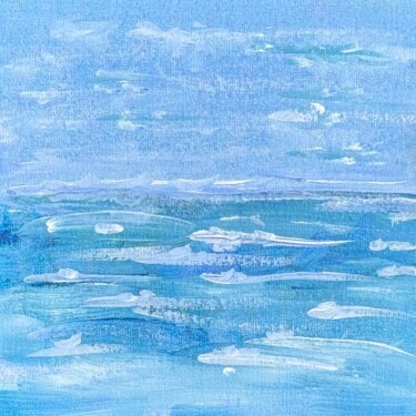 Painting titled "Azure Horizon | Tri…" by Valeriia Grigorjeva, Original Artwork, Acrylic Mounted on Cardboard