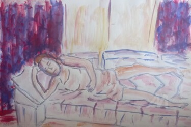 Peinture intitulée "Femme allongée" par Roberto Urbano, Œuvre d'art originale, Aquarelle