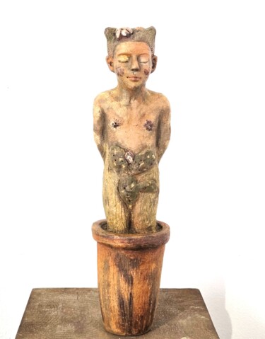 Скульптура под названием "Tino-les-yeux-clos" - Mc Boucault (MCB), Подлинное произведение искусства, Терракота