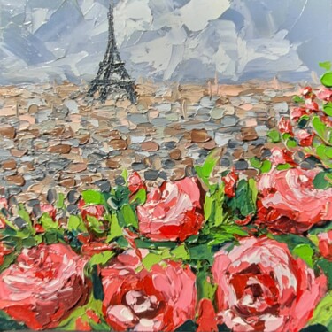 Pittura intitolato "Paris Roses Eiffel…" da Marina Fisher, Opera d'arte originale, Olio